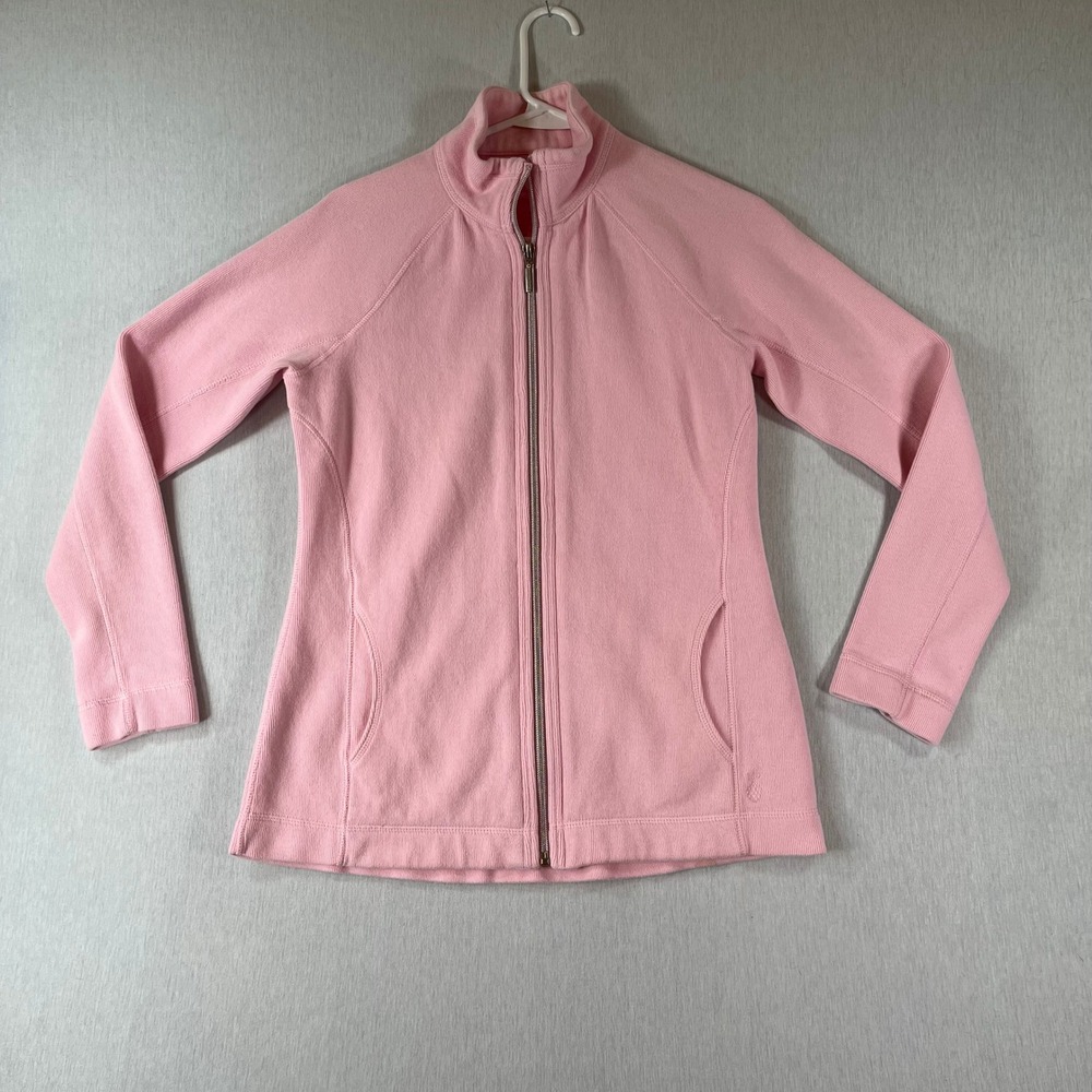 Tommy Bahama Jacket Womens XS Pink Ribbed Full Zip Cotton Pineapple Soft Winter